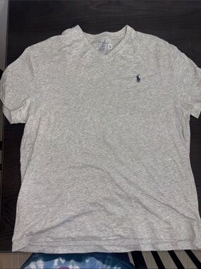 Polo by Ralph Lauren Men’s Heather Gray V-Neck Tee with Navy Pony